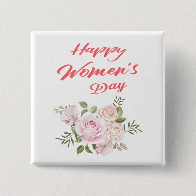happy women's day white square button (Front)