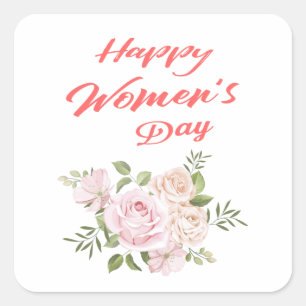 happy women's day white square sticker