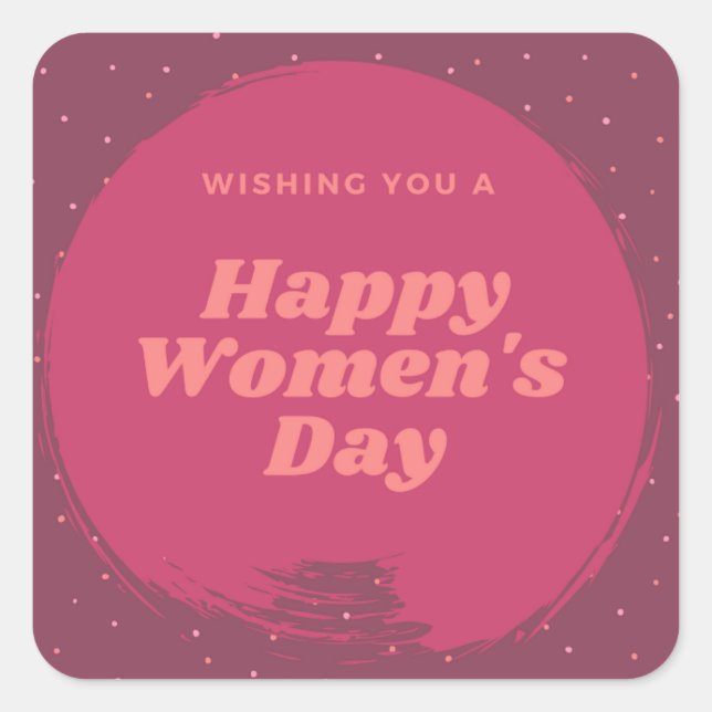 Happy women's day wishes red square sticker (Front)