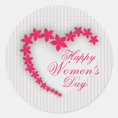 Happy womens day with flower heart classic round sticker