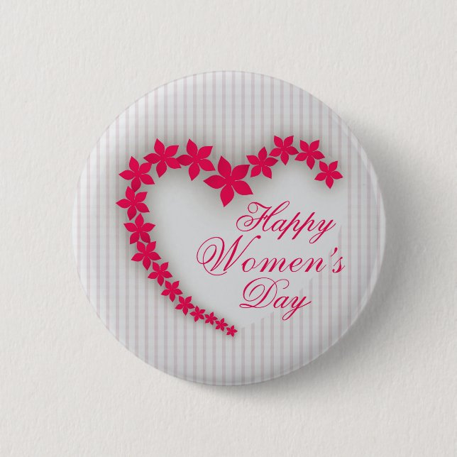 Happy women's day with flower heart pinback button (Front)