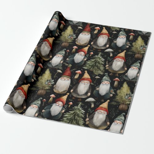 Happy Woodland Christmas Gnomes Wrapping Paper