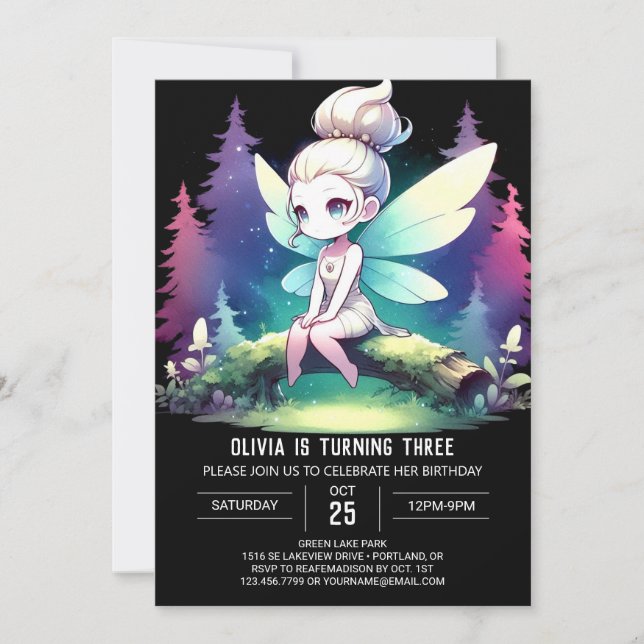 Happy Woodland Fairy Birthday Invitation (Front)