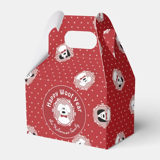 'Happy Woof Year' Poodle Christmas Favor Box (Front Side)