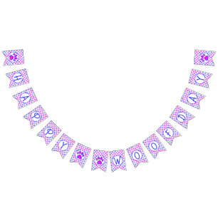 Happy Woofday Blue Pink Paw Silhouette w/ 4 images Bunting Flags
