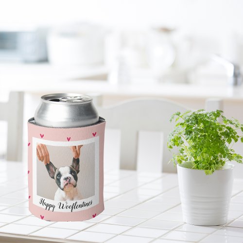 Happy Wooflentines With Dog Photo  Red  Pink Can Cooler