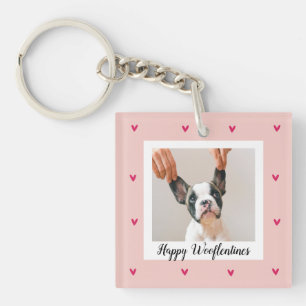 Happy Wooflentines With Dog Photo Red & Pink Keychain