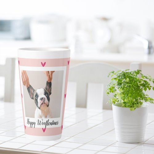 Happy Wooflentines With Dog Photo  Red  Pink Latte Mug