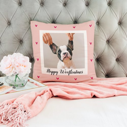 Happy Wooflentines With Dog Photo  Red  Pink Throw Pillow