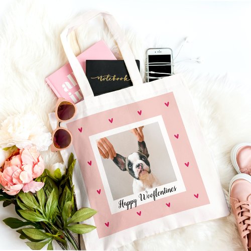 Happy Wooflentines With Dog Photo  Red  Pink Tote Bag