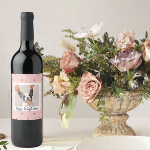 Happy Wooflentines With Dog Photo   Red & Pink Wine Label