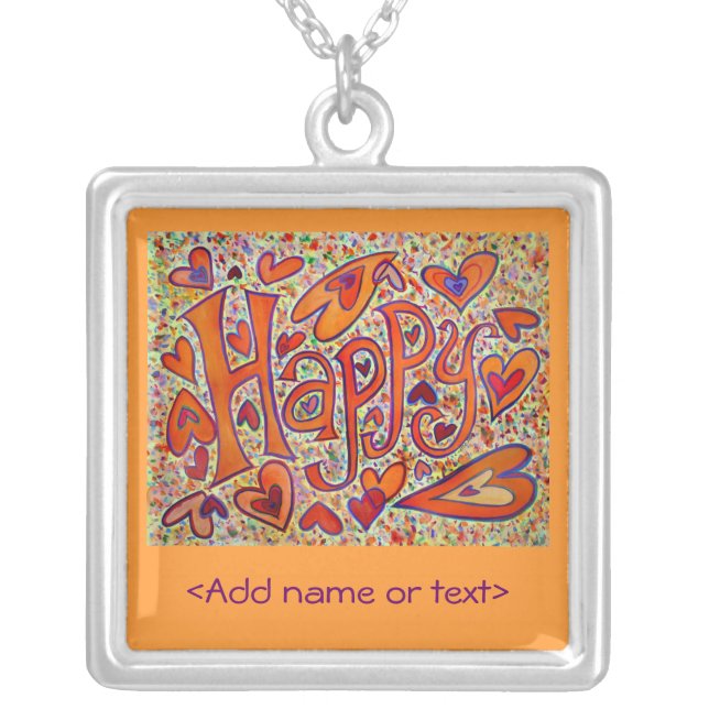 Happy Word Art Custom Jewelry Necklace Charm (Front)