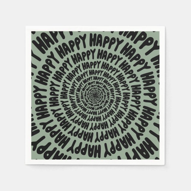 Happy words font spiral concentric circles green napkins (Front)