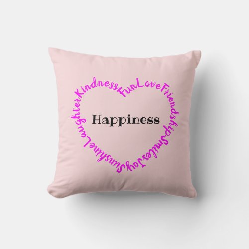 Happy Words Heart Magenta and Pale Pink Throw Pill Throw Pillow