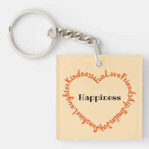 Happy Words Heart Orange and Peach Keychain