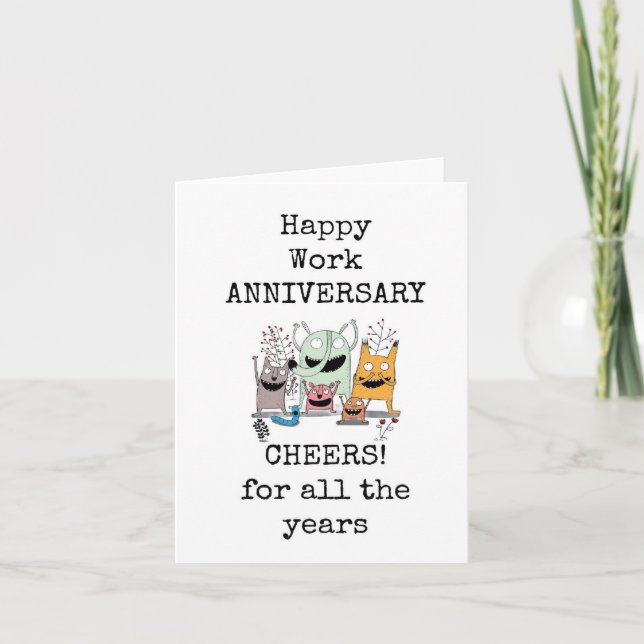 Happy Work Anniversary Card, Funny Letterpress Thank You Card (Front)