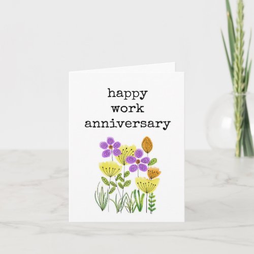 Happy Work Anniversary for Her with Flowers Card