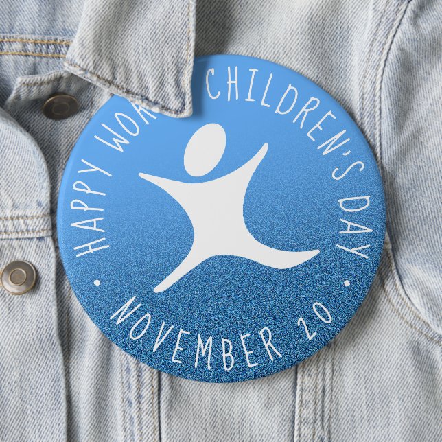 Happy World Children's Day Blue Glitter Button (In Situ)