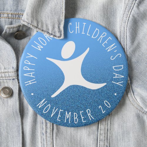 Happy World Childrens Day Blue Glitter Button