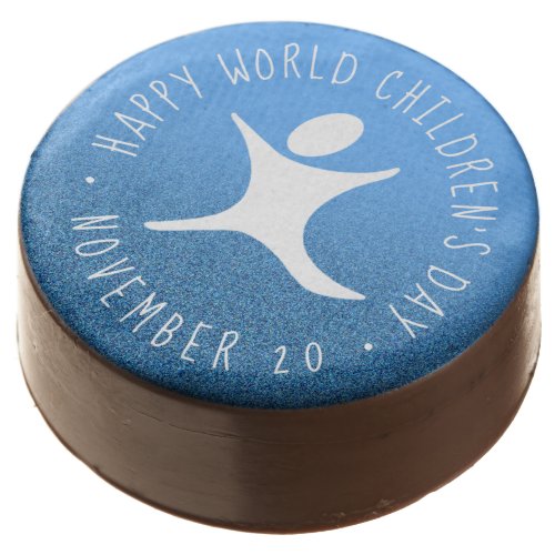 Happy World Childrens Day Blue Glitter Chocolate Covered Oreo