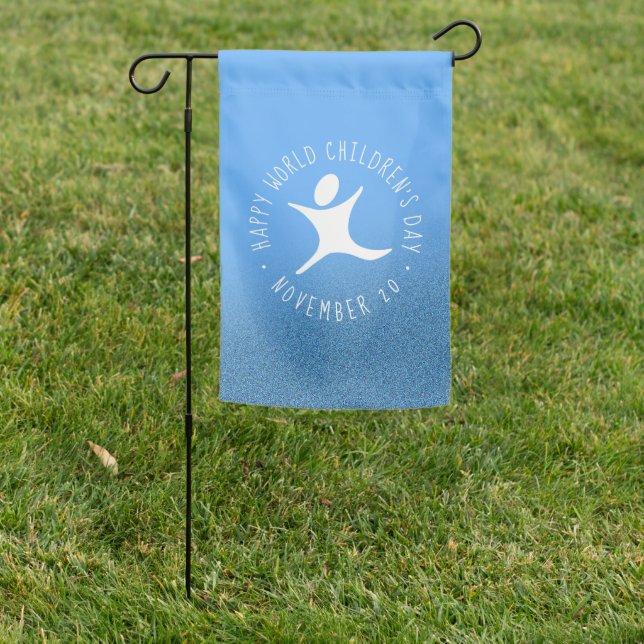 Happy World Children's Day Blue Glitter Garden Flag (In SItu)