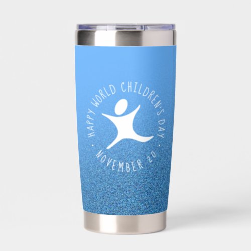 Happy World Childrens Day Blue Glitter Insulated Tumbler