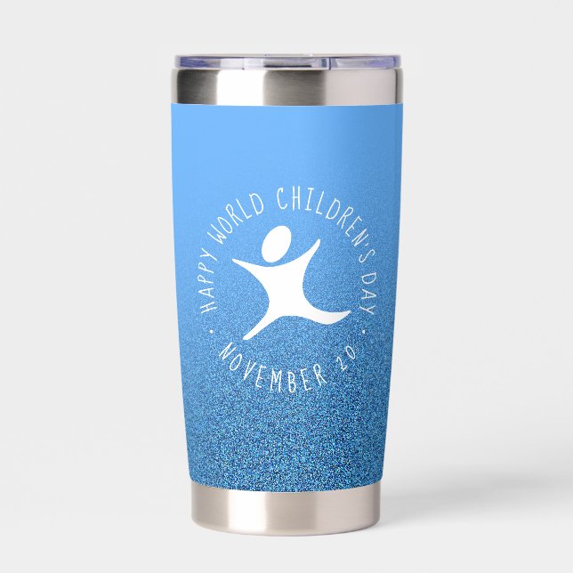 Happy World Children's Day Blue Glitter Insulated Tumbler (Front)