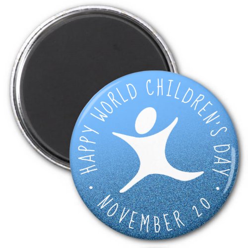 Happy World Childrens Day Blue Glitter Magnet