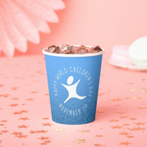 Happy World Childrens Day Blue Glitter Paper Cups