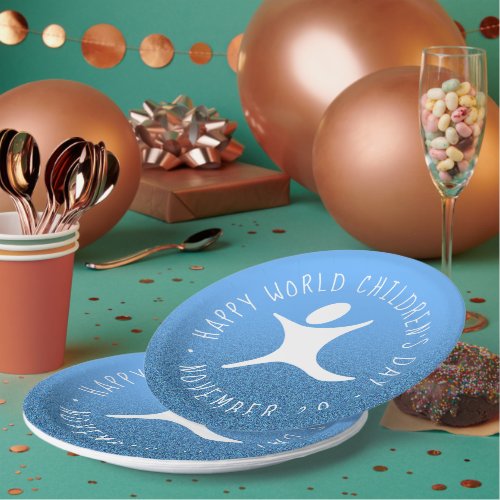 Happy World Childrens Day Blue Glitter Paper Plates