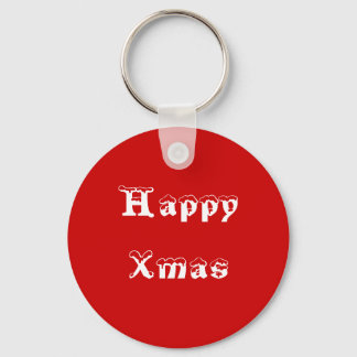 Happy Xmas. Red and White. Custom Keychain