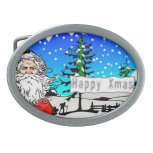 "HAPPY XMAS" SANTA CLAUS BELT BUCKLE
