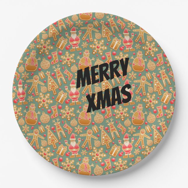 Happy Xmas Symbols Paper Plates (Front)