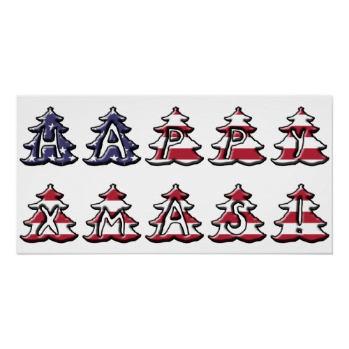 Happy Xmas USA Patriotic Christmas Trees Poster