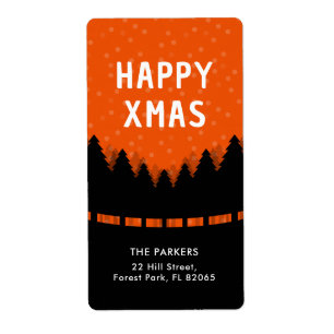 Happy Xmas with retro forest Label