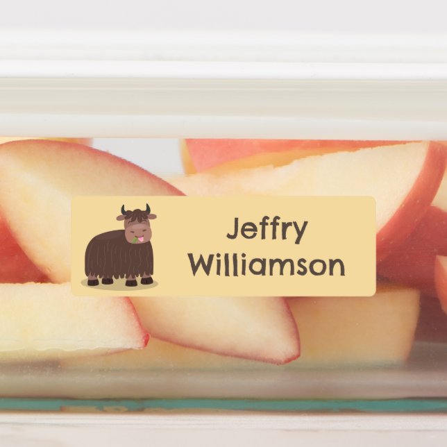 Happy yak eating grass cartoon personalized labels (Affixed)