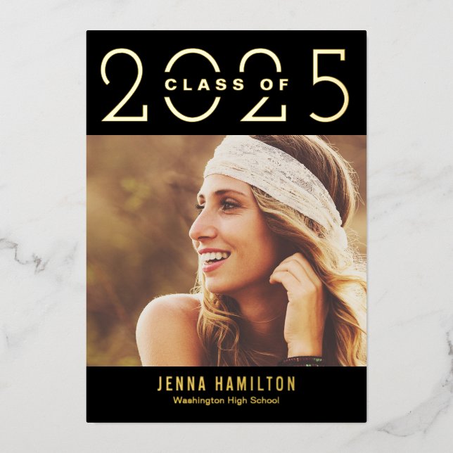 Happy Year Foil Graduation Announce Editable Color Foil Invitation (Front)