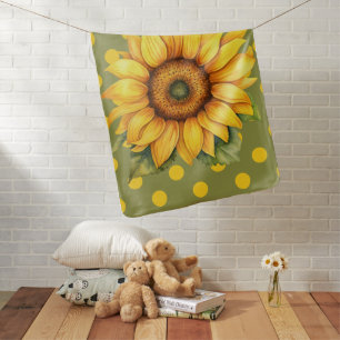 Happy Yellow and Green Sunflower on Polka-Dot Baby Blanket