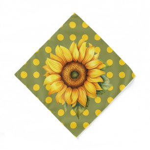 Happy Yellow and Green Sunflower on Polka-Dot Bandana