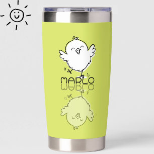 Happy Yellow Chick Reflection Doodle Custom Name Insulated Tumbler