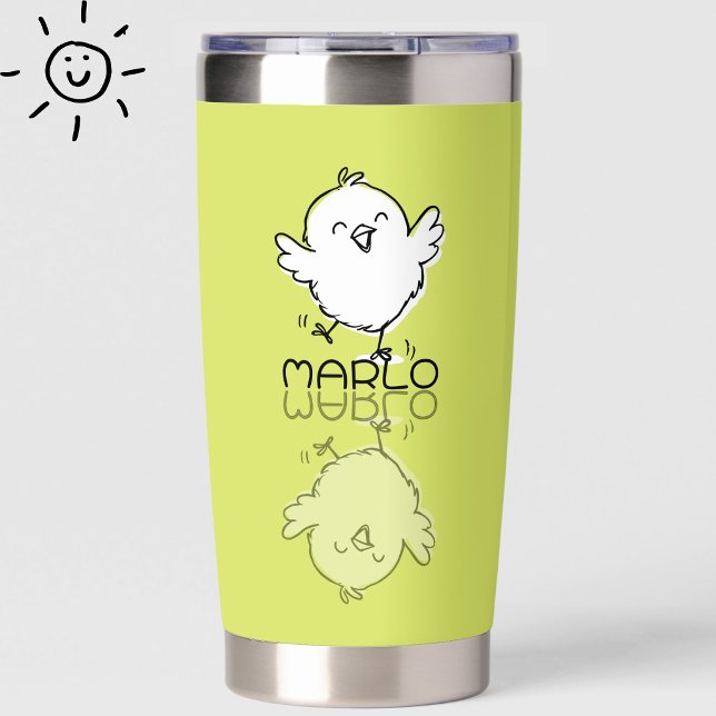Happy Yellow Chick Reflection Doodle Custom Name Insulated Tumbler (Creator Uploaded)