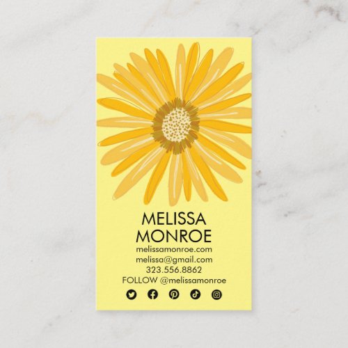 Happy Yellow Daisy illustrated Social Media Icons  Business Card