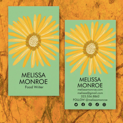 Happy Yellow Daisy illustrated Social Media Icons Business Card