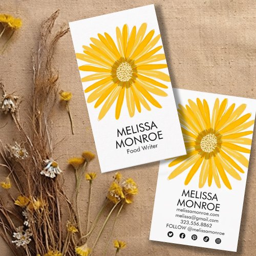 Happy Yellow Daisy illustrated Social Media Icons Business Card