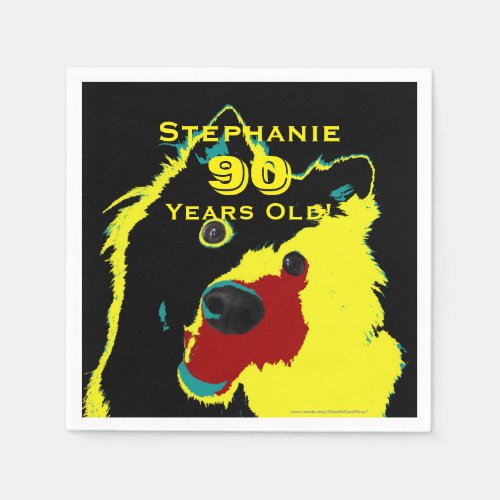 Happy Yellow Dog Paper Napkins 90th Birthday Party
