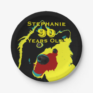 Happy Yellow Dog Paper Plates, 90th Birthday Party Plates