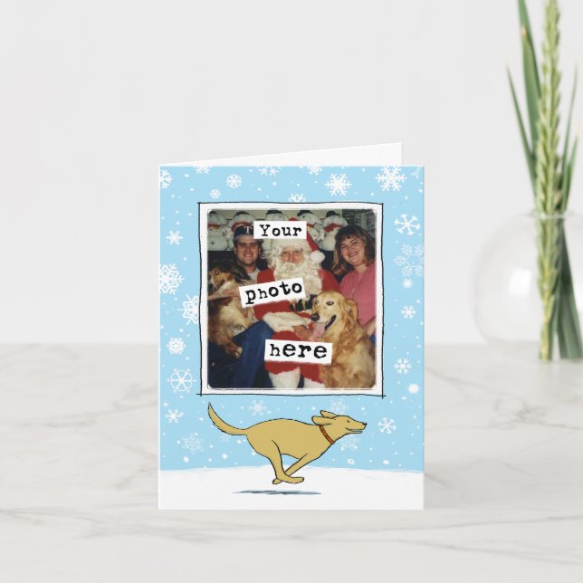 Happy Yellow Dog | White Christmas | Your Photo Holiday Card (Front)