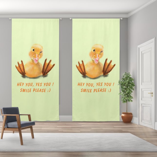 Happy Yellow Duck Custom Text Funny Blackout Curtains (Wide)