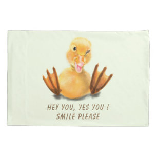 Happy Yellow Duck Funny Pillow Case - Custom Text