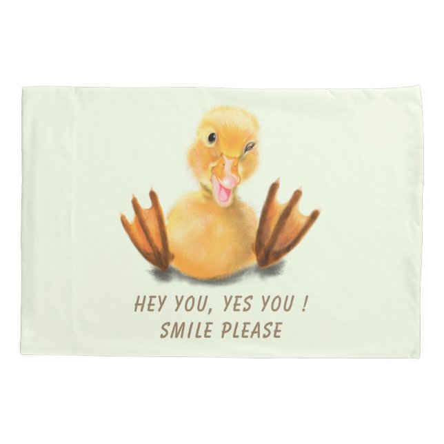 Happy Yellow Duck Funny Pillow Case - Custom Text (Back)